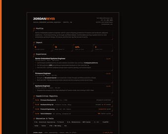 Terminal Ops Resume Template for Embedded & Systems Engineers | Canva, A4 and US Letter