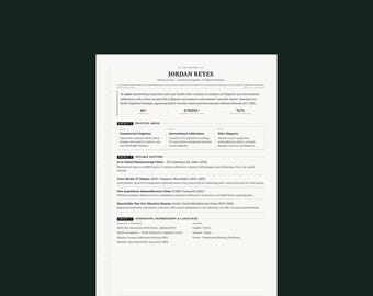 Legal Resume Template for Attorneys & In-House Counsel | Canva, A4 and US Letter