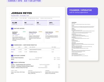 Startup Founder Resume System for Founders & Operators | Canva + ATS Word CV