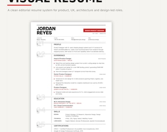 Swiss Resume Template for Product & UX Designers | Editable Canva CV (Digital Download)