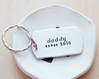 Custom Hand Stamped Daddy Key Chain - New Dad Gift - Dad Key Ring - Daddy Since Keychain