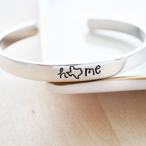 Personalized Cuff Bracelet Texas Jewelry Personalized Gift for Her Texas State Hand Stamped Cuff Bracelet Texas Home State Jewelry image 1