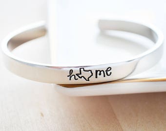 Personalized Cuff Bracelet - Texas Jewelry - Personalized Gift for Her - Texas State - Hand Stamped Cuff Bracelet - Texas Home State Jewelry