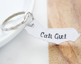 California Keychain - Cali Girl Key Ring - California Girls - Cali Girl Custom Keychains - USA Keychain - Hand Stamped Customized Accessory