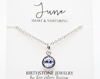 Stainless Steel Light Amethyst Birthstone Necklace, June Birthstone Necklace, Silver Birthstone Charm Necklace for Her Birth Month Jewelry