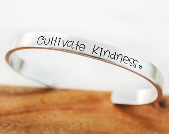 Cultivate Kindness Inspirational Hand Stamped Cuff Bracelet