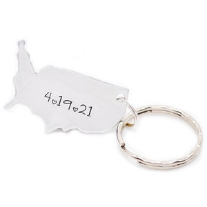 USA Hand Stamped Keychain Long Distance Keychain Long Distance Relationship Gift for Girlfriend LDR Gift for Him, Personalized Jewelry image 2