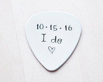 Groom Wedding Gift - I Do & Wedding Date - Personalized Gift for Husband - I Do Wedding - Customized Pick - Hand Stamped Copper Guitar Pick