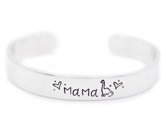 Mamasaurus Cuff Bracelet - Mama Dino Bracelet - Silver Personalized Jewelry for Moms - Hand Stamped Cuff Bracelet - Christmas Gifts for Mom