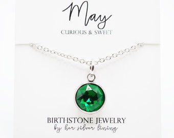 May Birth Month Necklace, Stainless Steel Emerald Green Birthstone Necklace, Personalized Silver Birthstone Charm Necklace for Her