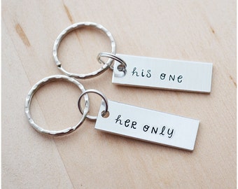 His One Her Only Keychains - Custom Couple Key Rings Wedding Gift - Boyfriend & Girlfriend Long Distance Keychains - Her One His Only