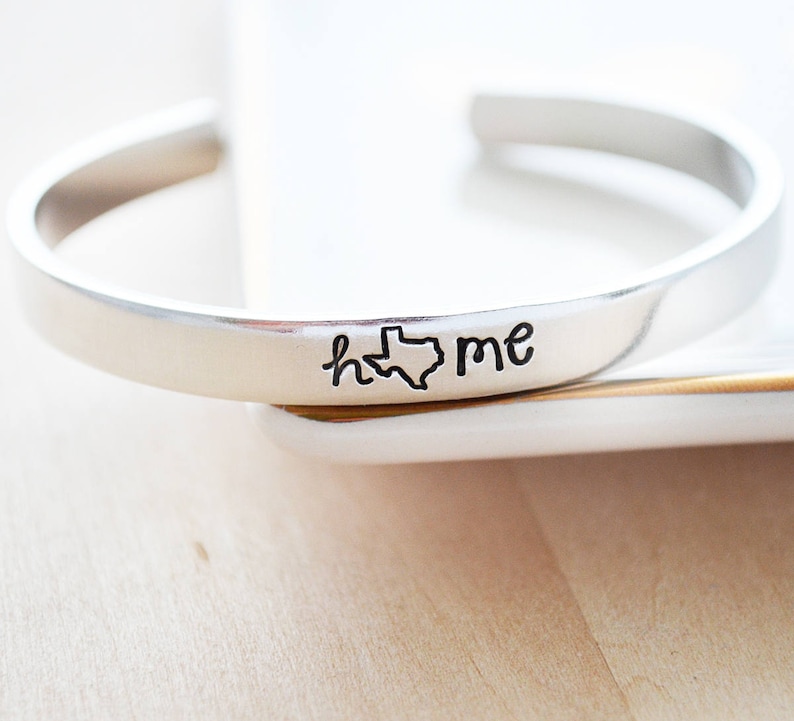 Personalized Cuff Bracelet Texas Jewelry Personalized Gift for Her Texas State Hand Stamped Cuff Bracelet Texas Home State Jewelry image 1