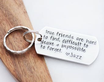 Best Friend Keychain - Hand Stamped Friendship Keychain - True Friendship Knows No Distance - Long Distance Relationship LDR