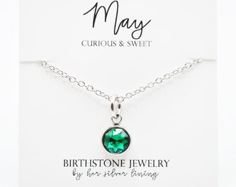 Stainless Steel Emerald Green Birth Month Necklace, May Birthstone Necklace, Silver Birthstone Charm Necklace for Her Birth Month Jewelry