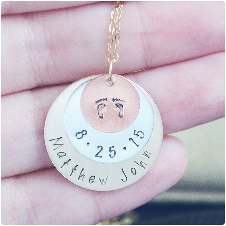 New Mom Necklace with Baby Stats Name Necklace Baby Memorial Etsy
