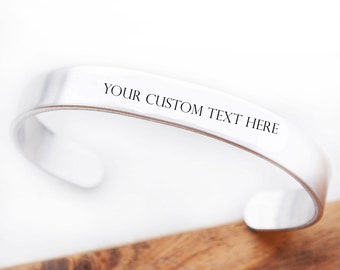 Customizable Cuff Bracelet, Your Own Quote, Your Own Text Customized Cuff, Custom Bracelet Women Silver, Custom Name Jewelry for Mom