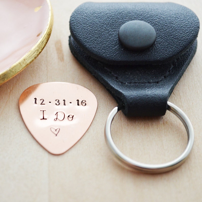 Groom Gift I Do Wedding Custom Guitar Pick & Case Customized Pick Hand Stamped Copper Guitar Pick I Do image 2