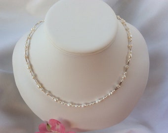 White Fresh Water Pearl & Sterling Silver Necklace. Classic Bridal necklace 18 inches (46 cm). Created in Scotland.
