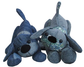 Digitaal naaipatroon voor een knuffelhondje van gerecyclede denim (Denver Dog) (PDF-download)