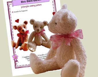Naaipatroon voor een Big Ben teddybeer van pcbangles. Clownbeer