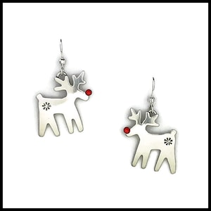 Reindeer, NEW,  Reindeer Earrings, Red Nose Reindeer Earrings, Rudolph the Red Nose Reindeer, Christmas Earrings, Silver Reindeer Earrings