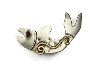 Fish Pin, Alaskan Fish Pin, Eskimo Art Pin, Sale Pins, Silver Fish Pin, S152