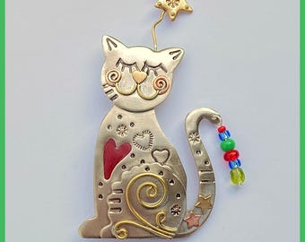 Kitty Pin / broche zittende kat / Grillige kat / Cat Jewelry / Celestical Cat / Kitty Lover cadeau-idee / Kitty in Heaven / Cat Lovers / S318
