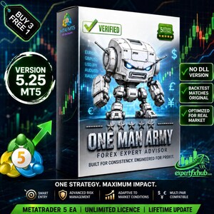 v5.25 One Man Army MT5 EA Forex trading bot latest version, MQL5 expert advisor, Algo trading bot, ftmo prop firm challenge, Expertfxhub