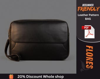 Leather Clutch Bag Pattern PDF, Beginner Wristlet Template, DIY Pouch Bag Sewing Pattern Download