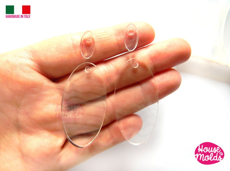 premade hole on top Clear Silicone Mold Oval Flat Earring Set with 4 cavityes perfect for any resin creations!