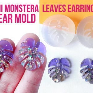 Mini Monstera Leaf earrings Clear Molds , Premade Holes on top , measurements 23 x 22 mm thickness 2 mm  super shiny - house of molds