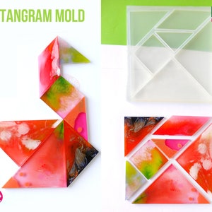 Big Tangram Puzzle Clear Silicone Mold  - ideal to make kids games or table decorations, wall art and more  -14x 14 cm made in Italy