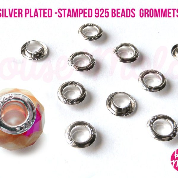 Silver Plated-stamped 925- Grommets for European style Beads,drilled Bead eyelets,external diameter 9 mmx3mm,inside Hole 5mm