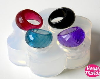 Clear Mold For Multifaceted rings-make 4 sizes resin rings super shiny surface-houseofmolds