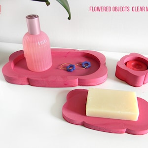 Flowered Objects  Clear Molds Set  - includes tray , soap dish and candle holder molds -super glossy - house of molds made in Italy