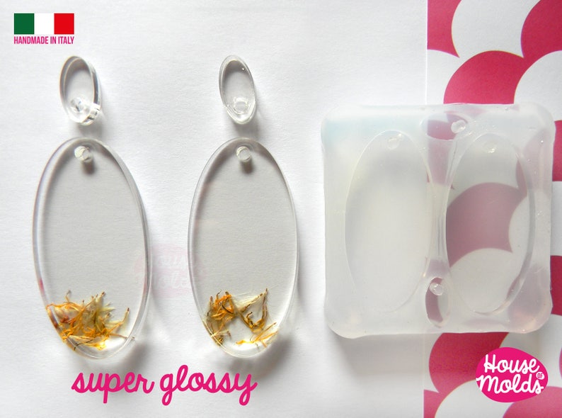premade hole on top Clear Silicone Mold Oval Flat Earring Set with 4 cavityes perfect for any resin creations!