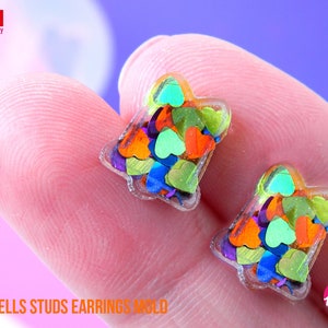 Tiny Bells  studs earrings  Clear Mold  ,10 x 12 mm ,   thickness 3 mm - super shiny - house of molds