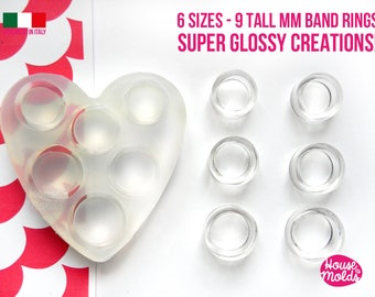 6 Band Ring Sizes Clear Silicone Mold, 9mm Tall, US 5-11