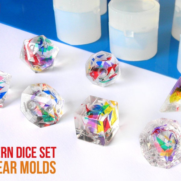 Modern Sharp Gamer Dice Set of 7 Clear Silicone Molds - HOUSE OF MOLDS design