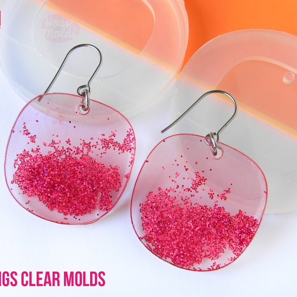 2 Flat Stones earrings Clear Molds , Premade Holes on top , measurements 33 x 34 mm thickness 2 mm , easy and  super shiny - house of molds