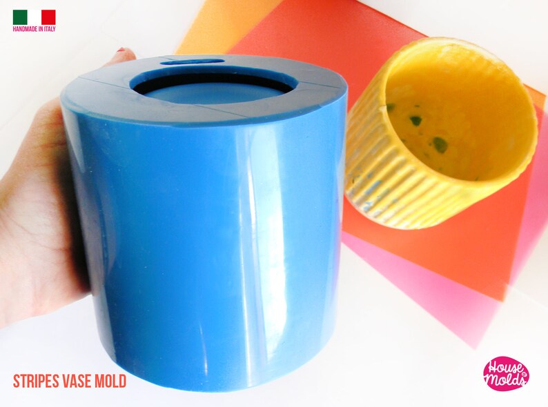 Stripes Vase Silicone Mold 10,8 Cm Tall X 10,2 Cm Diameter - Matt Finish - Ideal For Resin , Cement , Plaster , Jesmonite House Of Molds 20 image 3