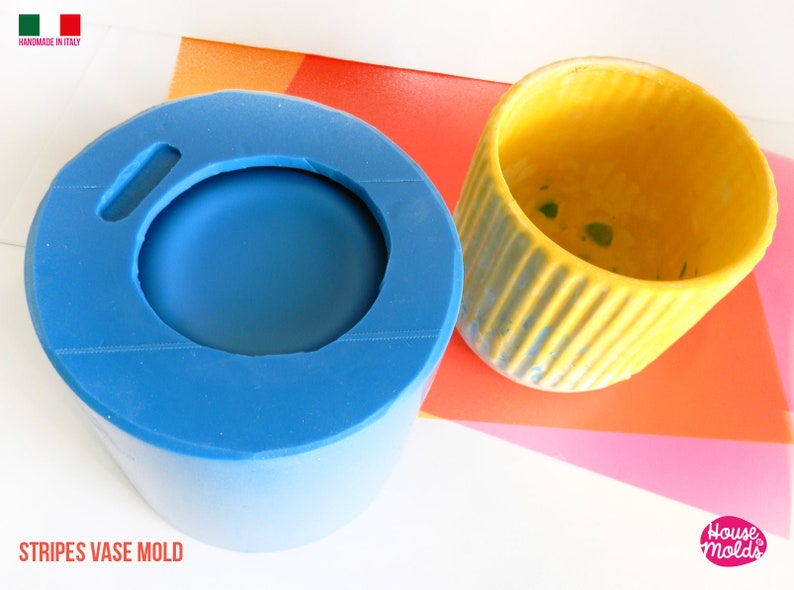 Stripes Vase Silicone Mold 10,8 Cm Tall X 10,2 Cm Diameter - Matt Finish - Ideal For Resin , Cement , Plaster , Jesmonite House Of Molds 20 image 4
