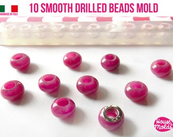 10 perles percées lisses, moule transparent, moule pour faire des perles de style européen - Perles percées lisses 12 mm x 8 mm-5,5 mm de diamètre intérieur