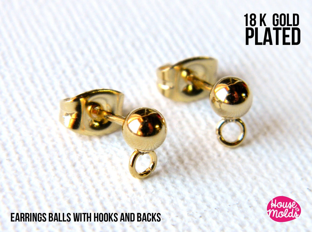 18K Gold Plated Ball Earrings With Hooks Backs Included Luxury Quality Etsy Canada