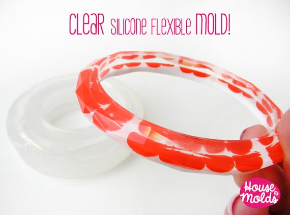 Faceted Bangle Mold, Clear Flexible Silicone, Jewelry Resin Casting (6.8cm)