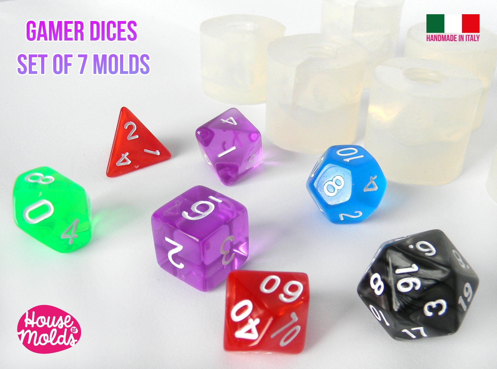 2 Pcs Dice Molds for Resin  Durable Polyhedral Dice Molds Digital Letter  3D Silicone Molds