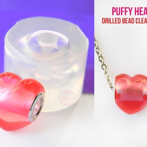 Moule 3D transparent perle percée en forme de coeur, perle en forme de coeur gonflé 16 mm x 13 mm, épaisseur au centre 13 mm, moule spécial maison super brillant
