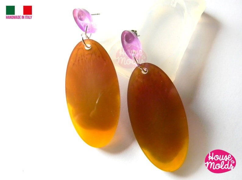 premade hole on top Clear Silicone Mold Oval Flat Earring Set with 4 cavityes perfect for any resin creations!