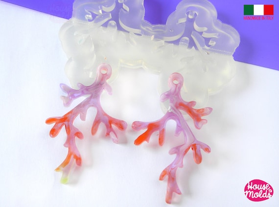 Clear Coral Earring Silicone Mold with Hole