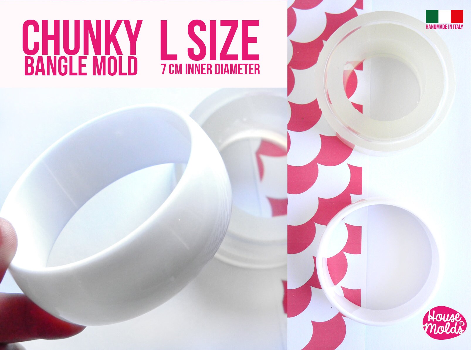 Chunky L size bangle Mold - 7 cm inner diameter - 2,8 cm tall, flexible silicone mold for resin,bangle maker mold,super glossy results